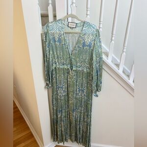 Alexis Fortunia long dress in a green and blue paisley floral print